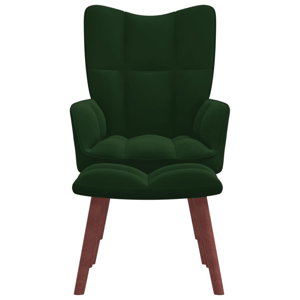vidaXL Velvet Relaxing Chair with Stool in Dark Green - Modern Style, Steel Framed Armchair & Footstool Set, Suitable for Living Room, Bedroom, Lounge Area, and Office