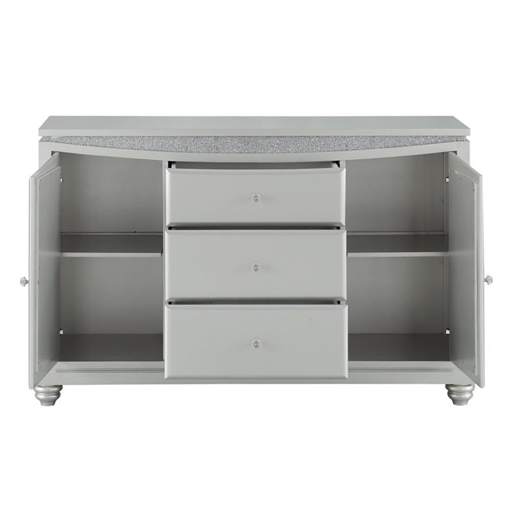 Acme Maverick 3-Drawer Wooden Server with 2 Doors in Platinum White