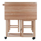Ergode Suzanne 3-Pc Space Save Set | Expandable Drop Leaf | Stool Storage | Wheels | Natural Finish | Table: 29.6W x 29.1D x 32.75H | Stools: 11.4W x 11.4D x 20.8H | Weight Capacity: 200 lbs