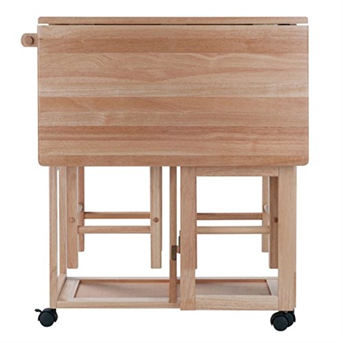 Ergode Suzanne 3-Pc Space Save Set | Expandable Drop Leaf | Stool Storage | Wheels | Natural Finish | Table: 29.6W x 29.1D x 32.75H | Stools: 11.4W x 11.4D x 20.8H | Weight Capacity: 200 lbs