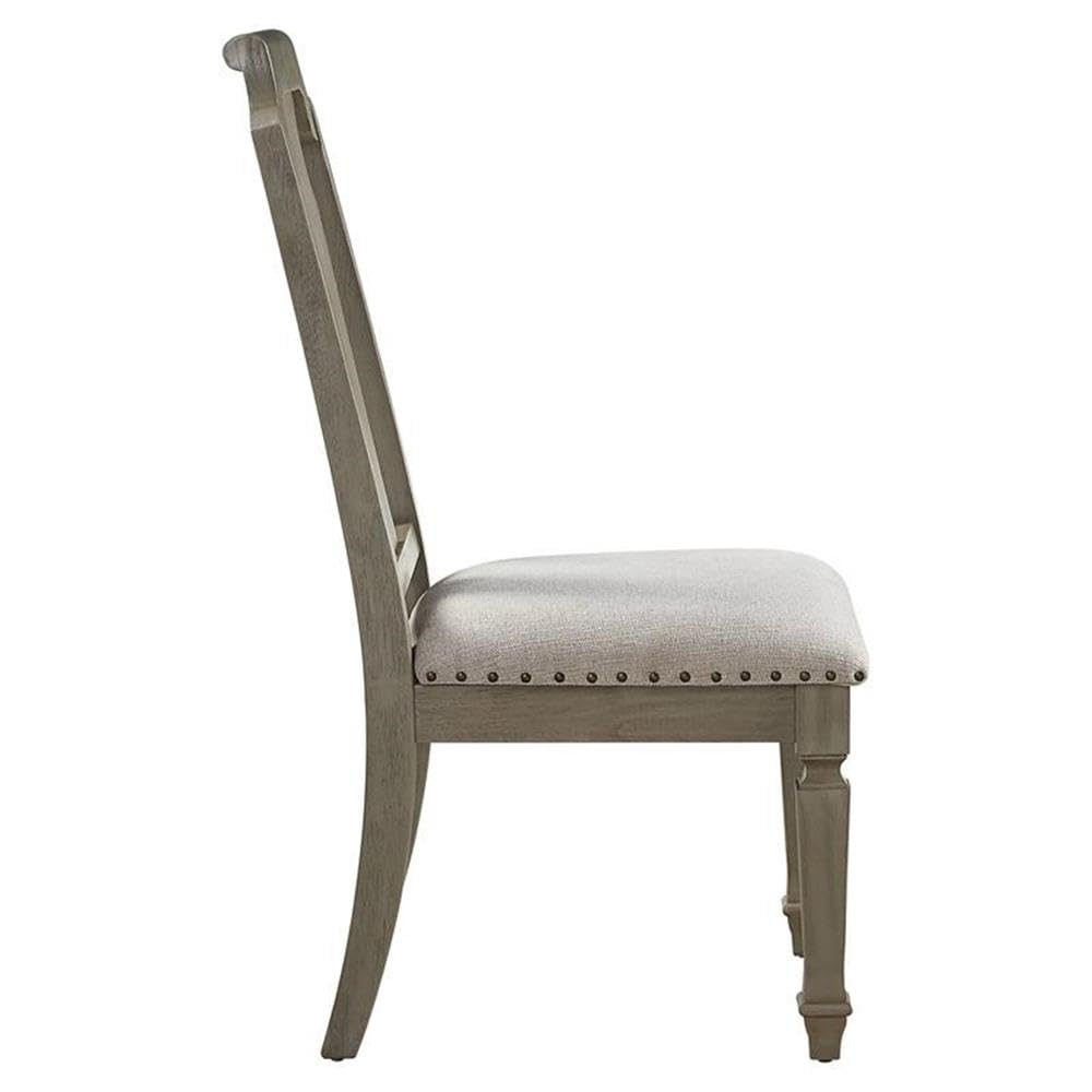 Acme Zumala Fabric Upholstery Side Chair in Beige and Weathered Oak (Set of 2)