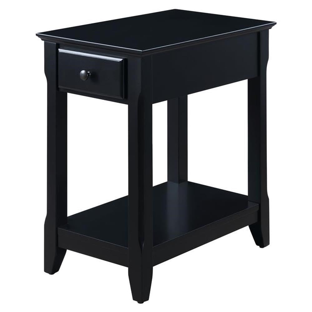 Acme Bertie Wooden Accent Table With Storage Drawer And 1 Tier Shelf In Black