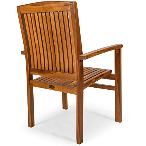 All Things Cedar TD24 Teak Stackable Arm Chair | Indonesian Teak Java Finish | Solid Brass Fittings | Mortise & Tenon Joinery | Outdoor Patio Chairs | Stackable for Storage | 25x23x37