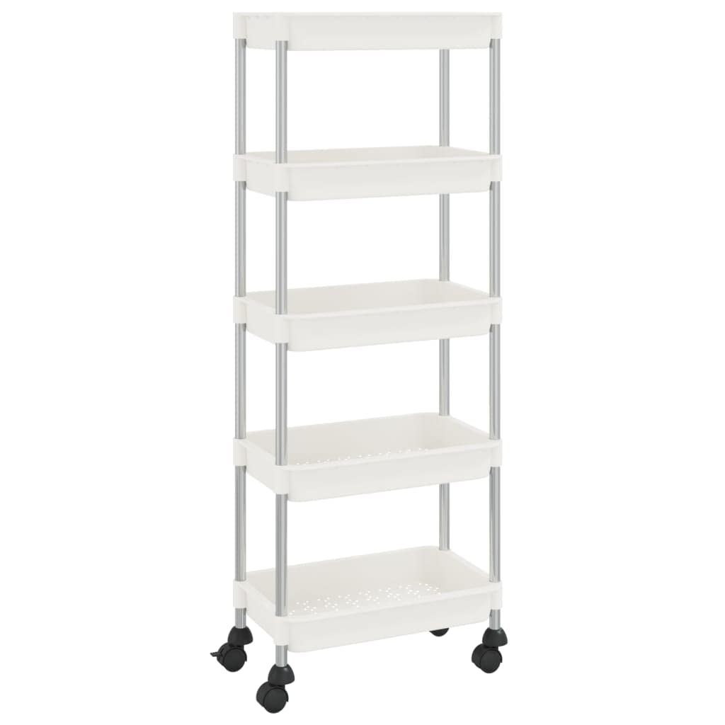 vidaXL 5-Tier Kitchen Trolley in White - Convenient Storage Organizer with Removable Baskets and 2 Braking Wheels - Durable ABS Plastic and Iron - 16.5&quot;x11.4&quot;x50.4&quot;