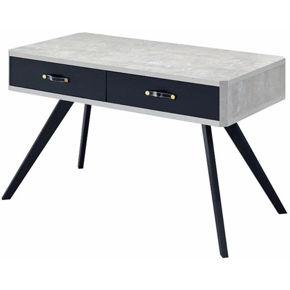 Acme Magna Wooden Writing Desk with 2 Drawers in Faux Concrete and Black