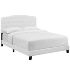 CasaFoyer Amelia Queen Bed | Chic Design | Button-Tufted Headboard | Solid Wood Construction | Soft Polyester Fabric | Non-Marking Wood Legs | Supports up to 800 lbs | White