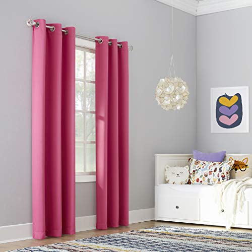 Sun Zero Riley Kids Bedroom Blackout Grommet Curtain Panel, 40' X 95', Hot Pink