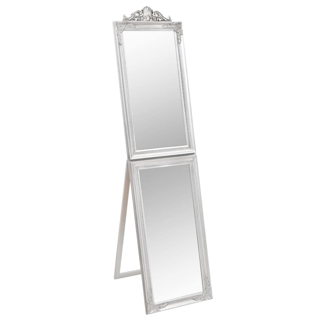 vidaXL Free-Standing Baroque Style Mirror in Silver - Clear Reflection - Elegant Decorative Piece for Hallways, Bedrooms, and Cloakrooms