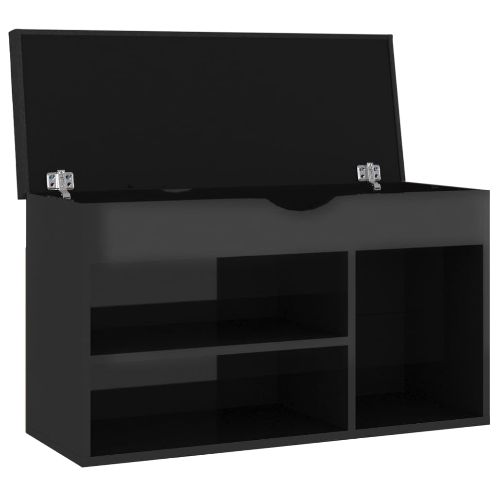 vidaXL Shoe Storage Bench with Removable Cushion - High Gloss Black Engineered Wood Bench with Shoe Storage - Modern Style Seating and Shoe Organizer