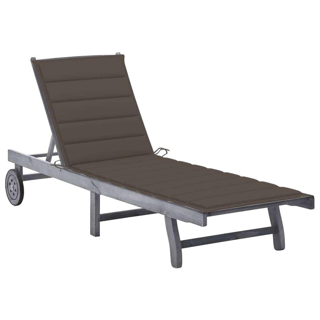 vidaXL Patio Lounge Chair, Outdoor Chaise Lounge Chair with Backrest, Sunlounger with Cushion, Sunbed, Retro Style, Gray Solid Acacia Wood