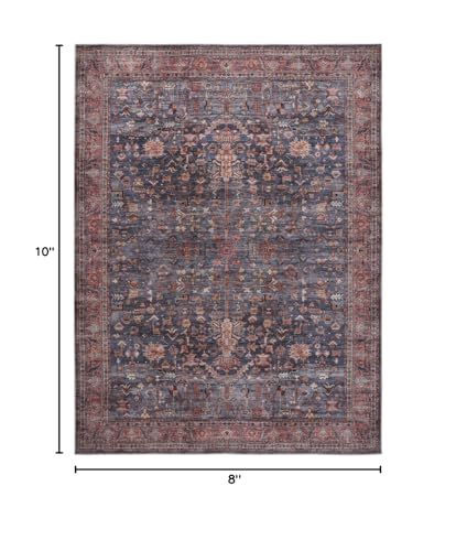HomeRoots 533324 8 x 10 ft. Blue & Red Oriental Traditional Power Loomed Distressed Washable Non Skid Rectangle Area Rug