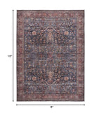 HomeRoots 533324 8 x 10 ft. Blue & Red Oriental Traditional Power Loomed Distressed Washable Non Skid Rectangle Area Rug