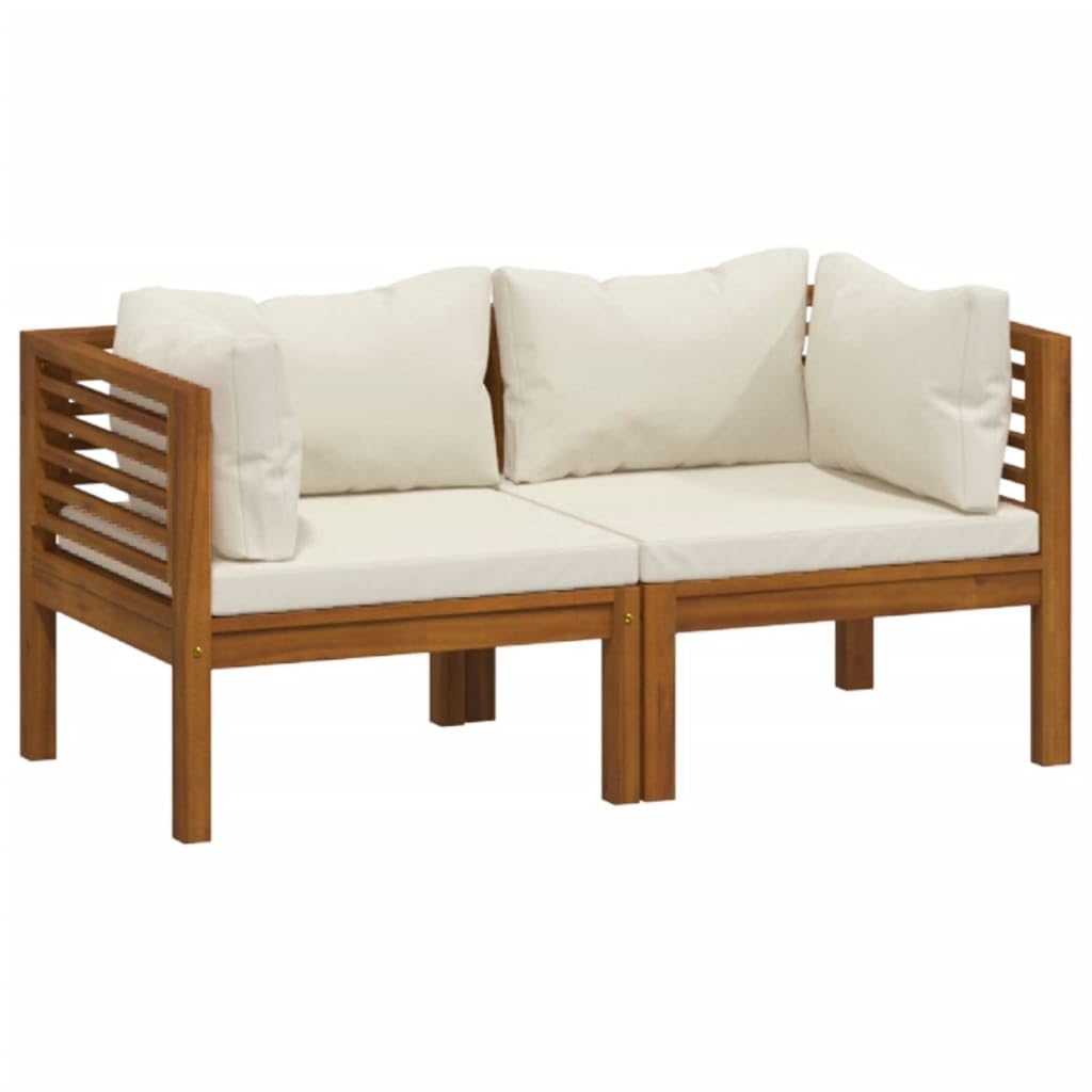 vidaXL 2-Seater Patio Sofa with Cream Cushions and Solid Acacia Wood Frame - Weather-Resistant Outdoor Lounge Set - Modular Design