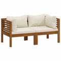vidaXL 2-Seater Patio Sofa with Cream Cushions and Solid Acacia Wood Frame - Weather-Resistant Outdoor Lounge Set - Modular Design