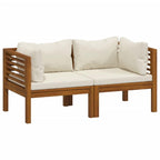 vidaXL 2-Seater Patio Sofa with Cream Cushions and Solid Acacia Wood Frame - Weather-Resistant Outdoor Lounge Set - Modular Design