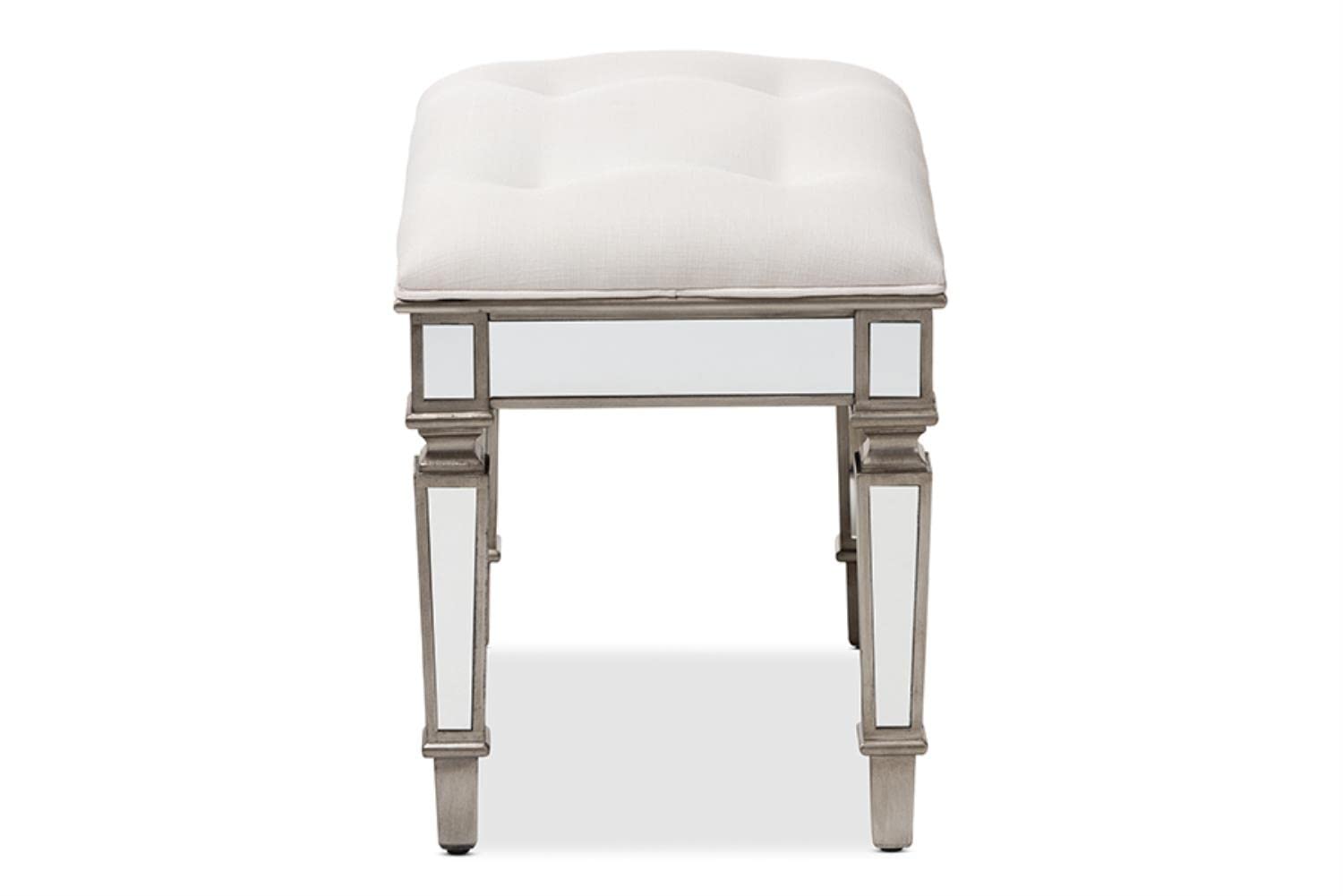 Baxton Studio Marielle Mirrored Vanity Bench in White