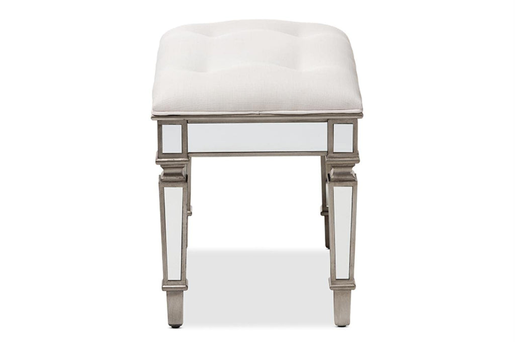 Baxton Studio Marielle Mirrored Vanity Bench in White