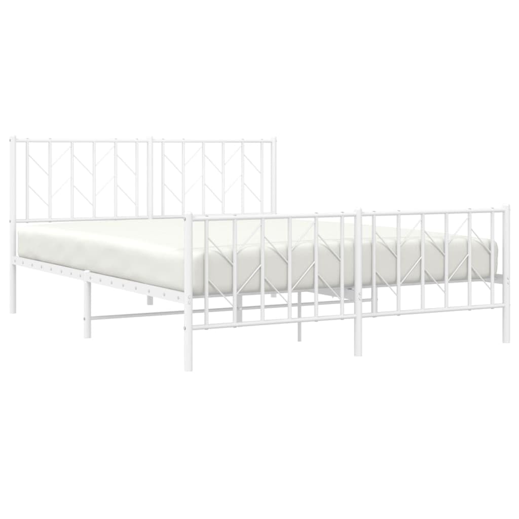 vidaXL 12'' Metal Queen Bed Frames with Headboard and Footboard, Platform Bed Frame with Strong Metal Slats Support, Under Bed Storage, Noise Free, White, Without Mattress