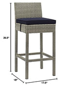 Modway Conduit Wicker Rattan Outdoor Patio Bar Stool with Cushion in Light Gray Navy