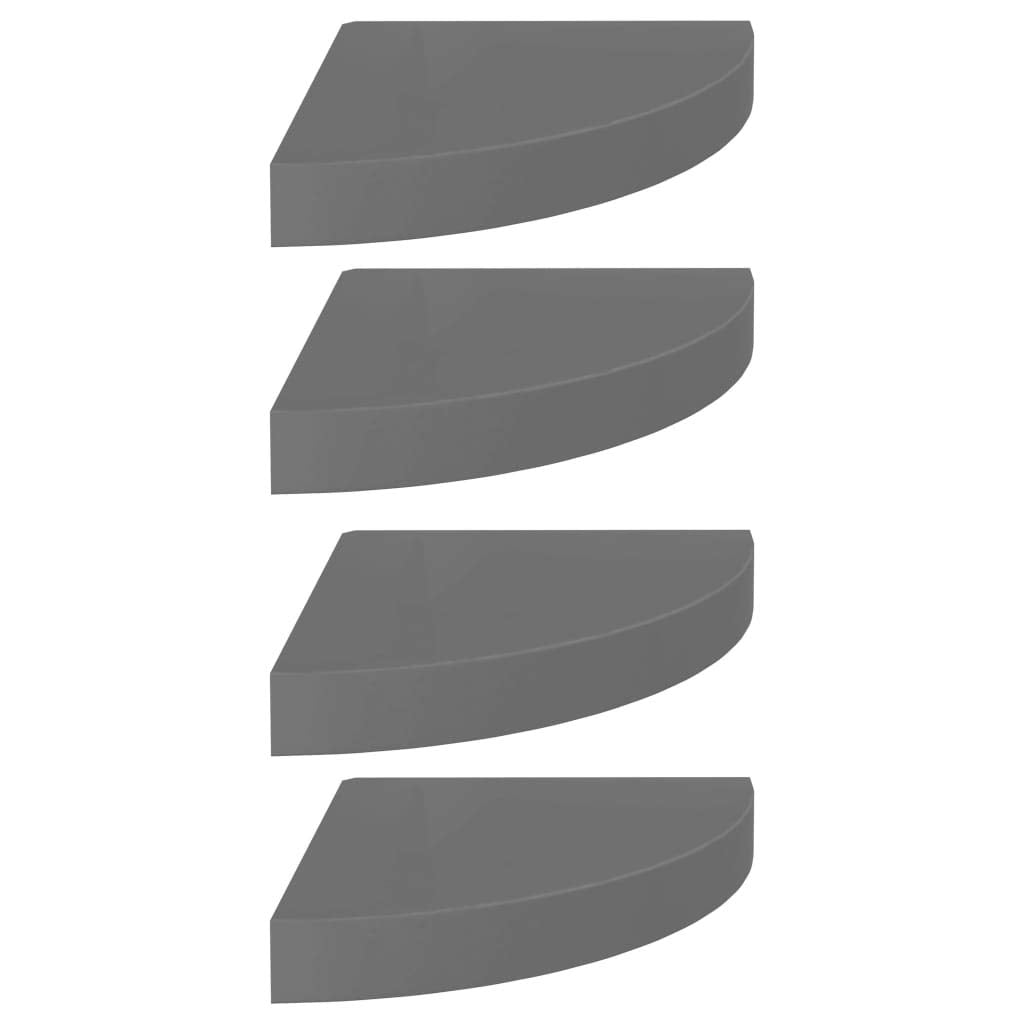 vidaXL Floating Corner Shelves 4 pcs High Gloss Gray 9.8&quot;x9.8&quot;x1.5&quot; MDF