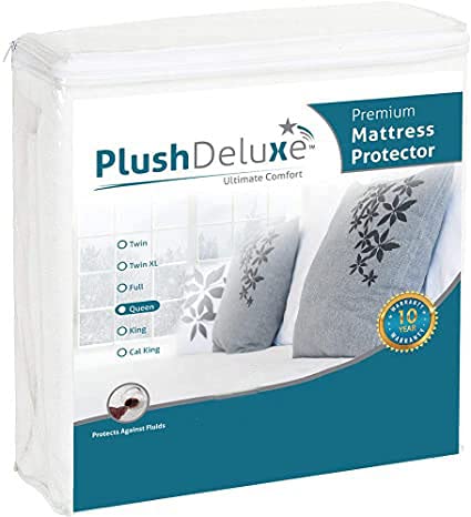 Plushdeluxe Queen Cotton Mattress Protector - Waterproof Double Mattress Protector With Fitted Sheet Design - Soft & Durable Mat