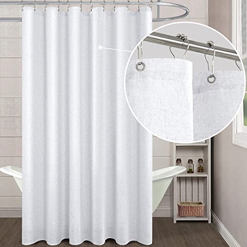 Koufall White Waterproof Linen Fabric Shower Curtain 72 By 78 Inch Length