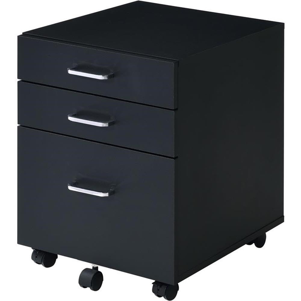 Acme Tennos Wooden 3-Drawer Cabinet with Casters in Black and Chrome