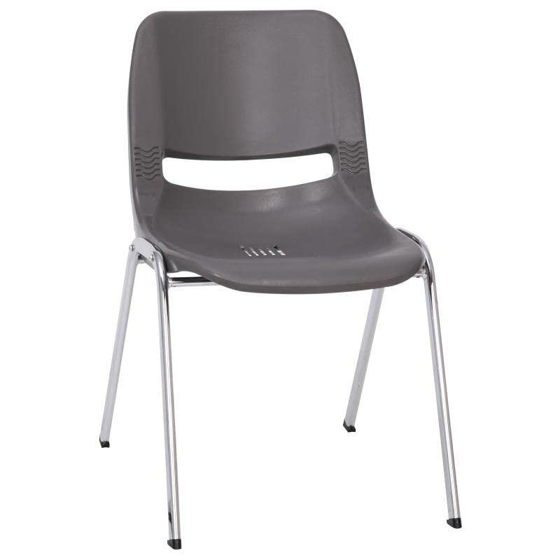 Flash Furniture Hercules Series 880 Lb. Capacity Black Ergonomic Shell Stack Chair With Chrome Frame And 18'' Seat Height