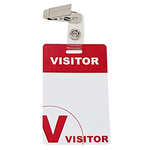 25 Pack - Heavy Duty Visitor Badges With Clips - Reusable & Re-Writable - Durable Pvc Plastic Printed Guest Name Badge Pass For