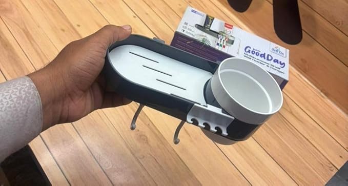 Heritage Hub Wall Mount Toothbrush and Toothpaste Holder with Soap Dish and Cup, Grey and White, 21x8x9 cm