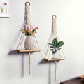 Muizz Macrame Handmade Wall Shelf For Plants | Cotton Cord Pine Wooden Plant Hanging Floating Shelf  Set Of 2 Boho Decor For Be