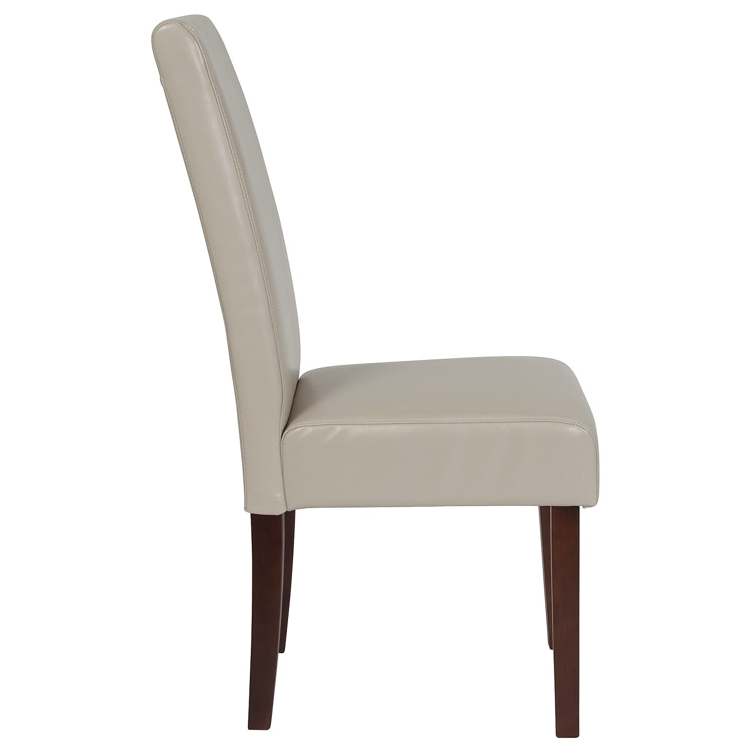 Flash Furniture Greenwich Series Beige LeatherSoft Upholstered Panel Back Mid-Century Parsons Dining Chair
