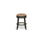 East West Furniture Dvs024-112 Devers Counter Stool Bar Chair - Round Shape Brown Roast Pu Leather Upholstered Pub Height Backless Chairs, 24 Inch Height, Black