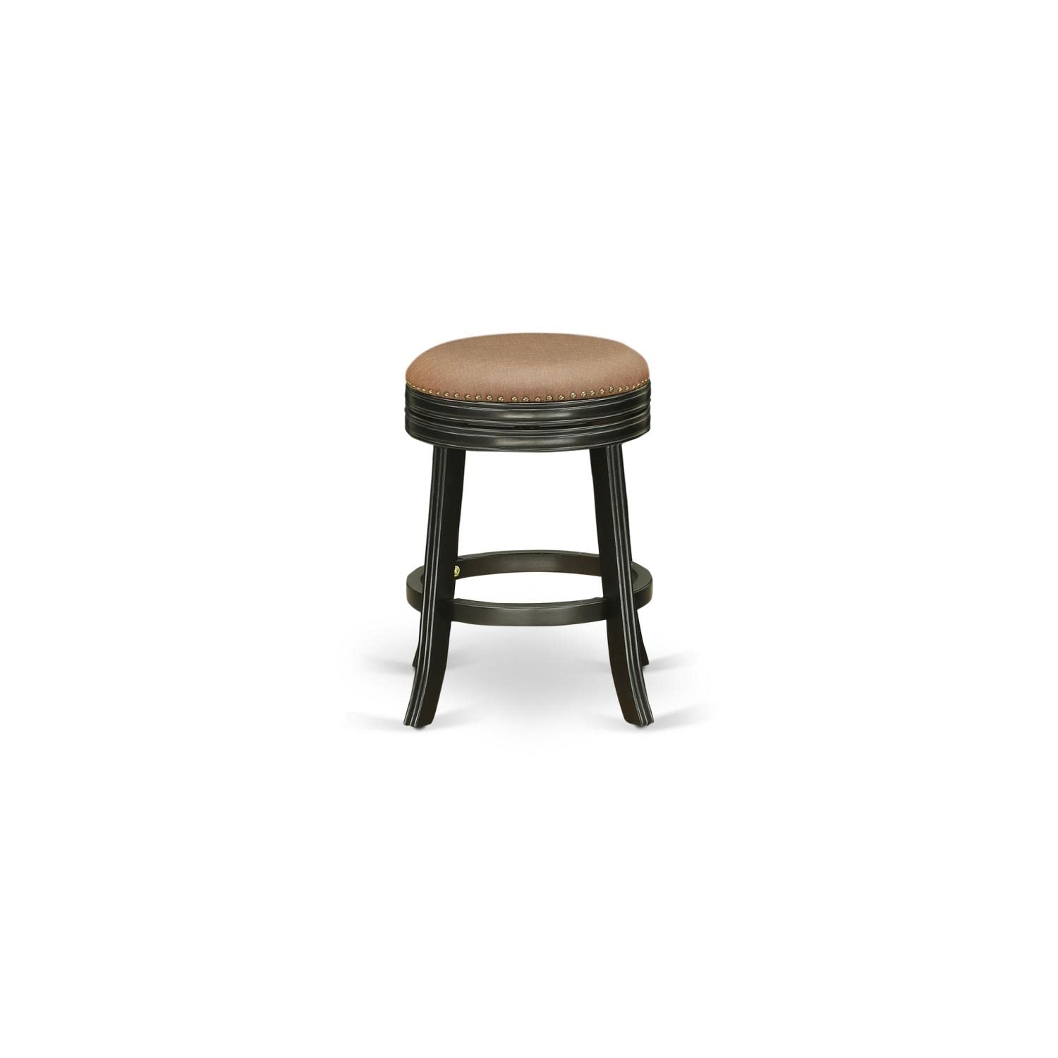 East West Furniture Dvs024-112 Devers Counter Stool Bar Chair - Round Shape Brown Roast Pu Leather Upholstered Pub Height Backless Chairs, 24 Inch Height, Black