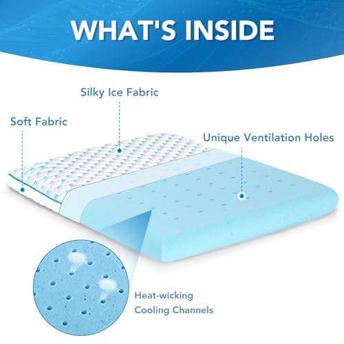 Cooling Gel Flat Pillow For Stomach And Back Sleepers, Ultra Thin Pillow For Sleeping, Slim Stomach Sleeping Pillow For Shoulder