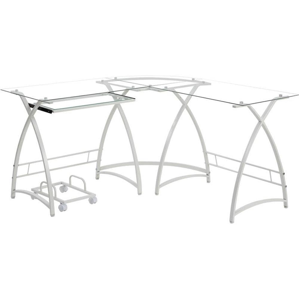 Acme Dazenus Glass Top Computer Desk in Clear Glass and White