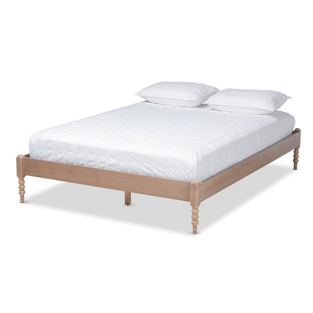 Baxton Studio Cielle French Bohemian Antique Oak Finished Wood Queen Size Platform Bed Frame