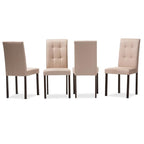 Baxton Studio 4 Piece Andrew Beige Fabric Upholstered Grid-Tufting Dining Chair Set, Off-White