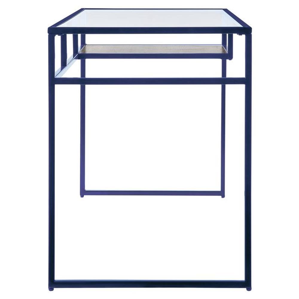 Acme Yasin Glass Rectangle Top 1-Shelf Writing Desk in Blue and Clear