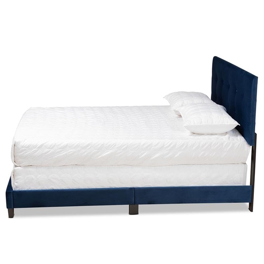 Baxton Studio Caprice Modern and Contemporary Glam Navy Blue Velvet Fabric Upholstered Queen Size Panel Bed