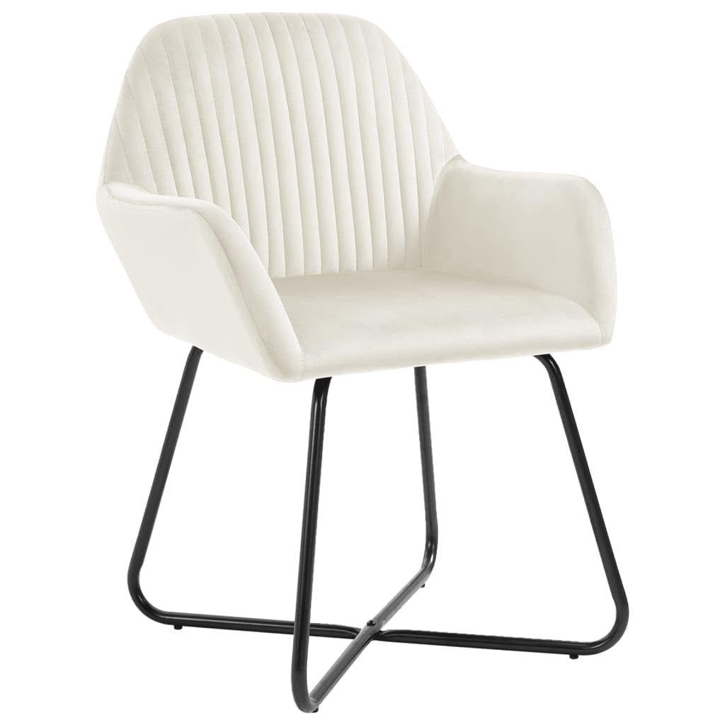 vidaXL Set of 4 Cream Velvet Dining Chairs with Armrests – Modern & Elegant Seating for Dining Room and Living Room, Comfortable and Durable