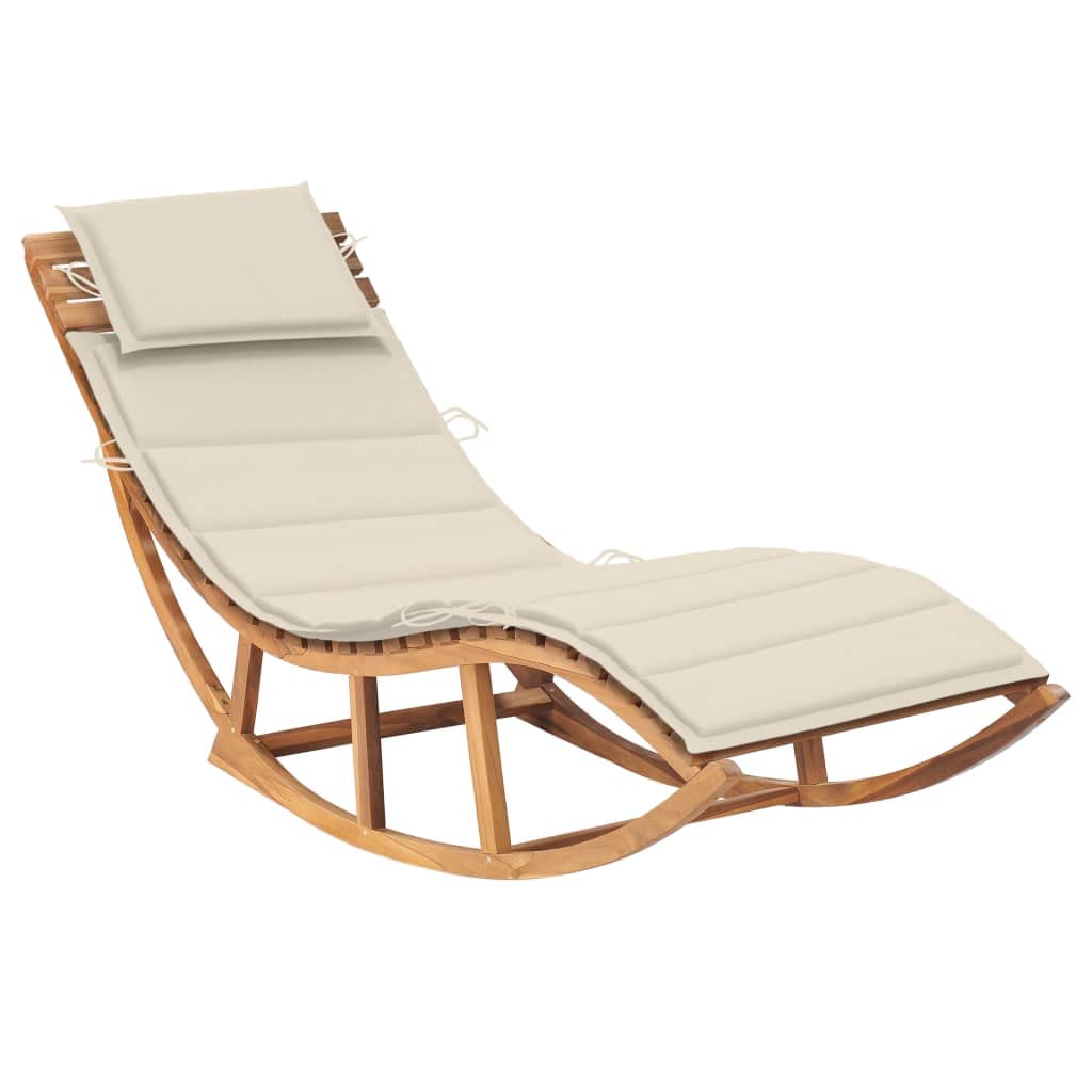 vidaXL Patio Lounge Chair, Rocking Sunlounger with Cushion and Pillow, Sunbed, Pool Lounge Chair for Backyard Porch, Retro Style, Solid Teak Wood