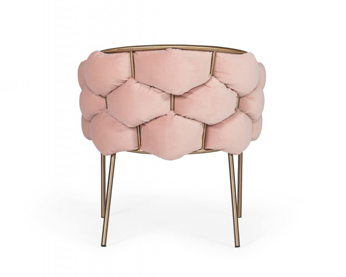 HomeRoots Metal, Fabric Pink Geo Velvet and Brushed Brass Velvet Dining Chair