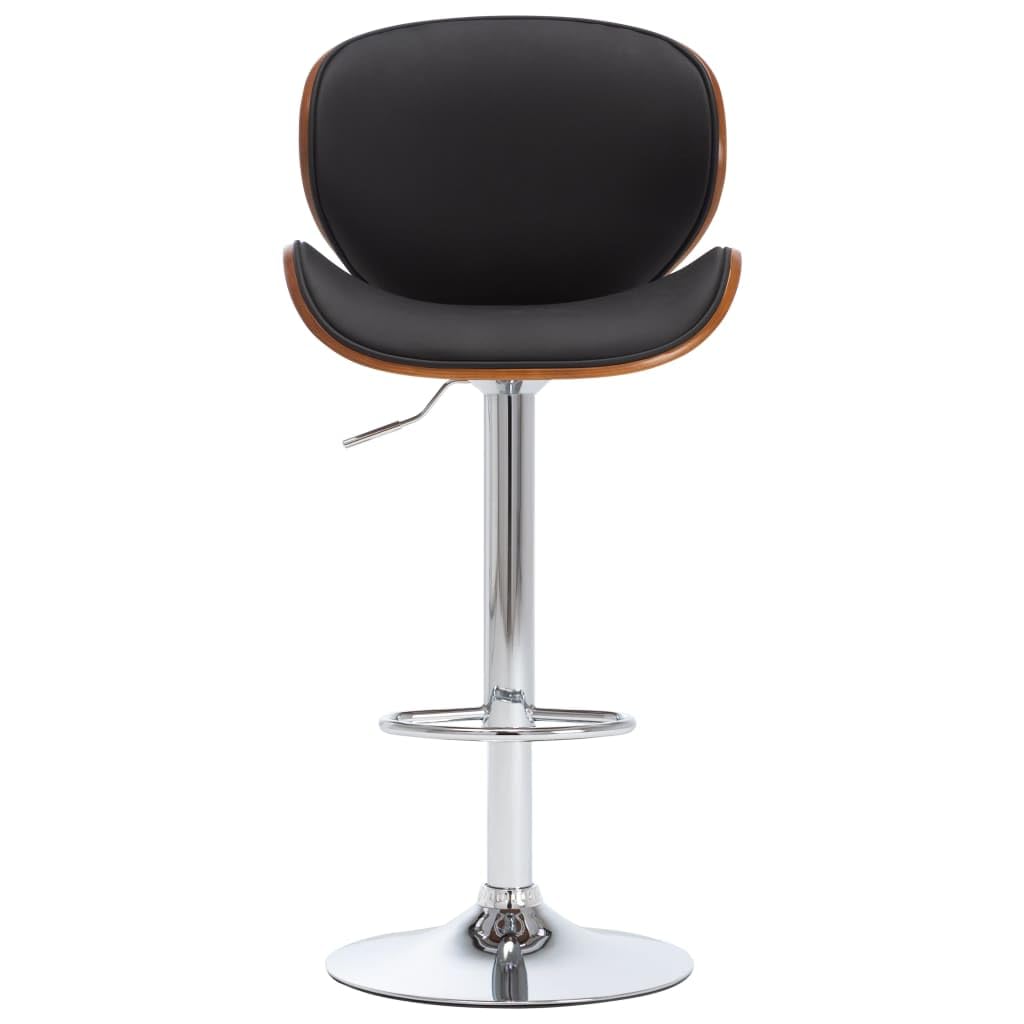 vidaXL Black Faux Leather Bar Stool with Gas Lift Mechanism, Comfortable Armrest, Wooden Frame and Chromed Metal Base