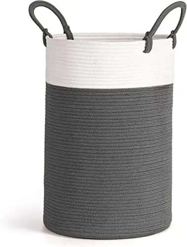 Gleckn Laundry Baskets with Handles, Tall Jute Storage Basket for Living Room, Bathroom, Woven Rope Dirty Clothes Hamper, Decora