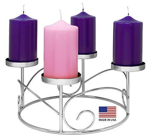 Christmas Advent Wreath Ring Candle Holder for Pillar Advent Candles Wreaths -Silver - Advent Season X-mas Advent Candle Centerp