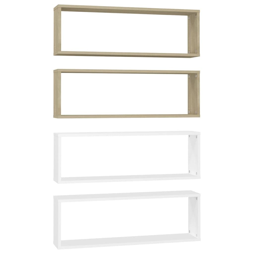 Vidaxl 4 X Cube Shelves, Wall Shelves, Hanging Shelves, Cube, Lounge, Cd Shelf, Decorative Shelf, Bookcase, Floating Shelf, White Sonoma Oak, 80 X 15 X 26.5 Cm, Wood Material