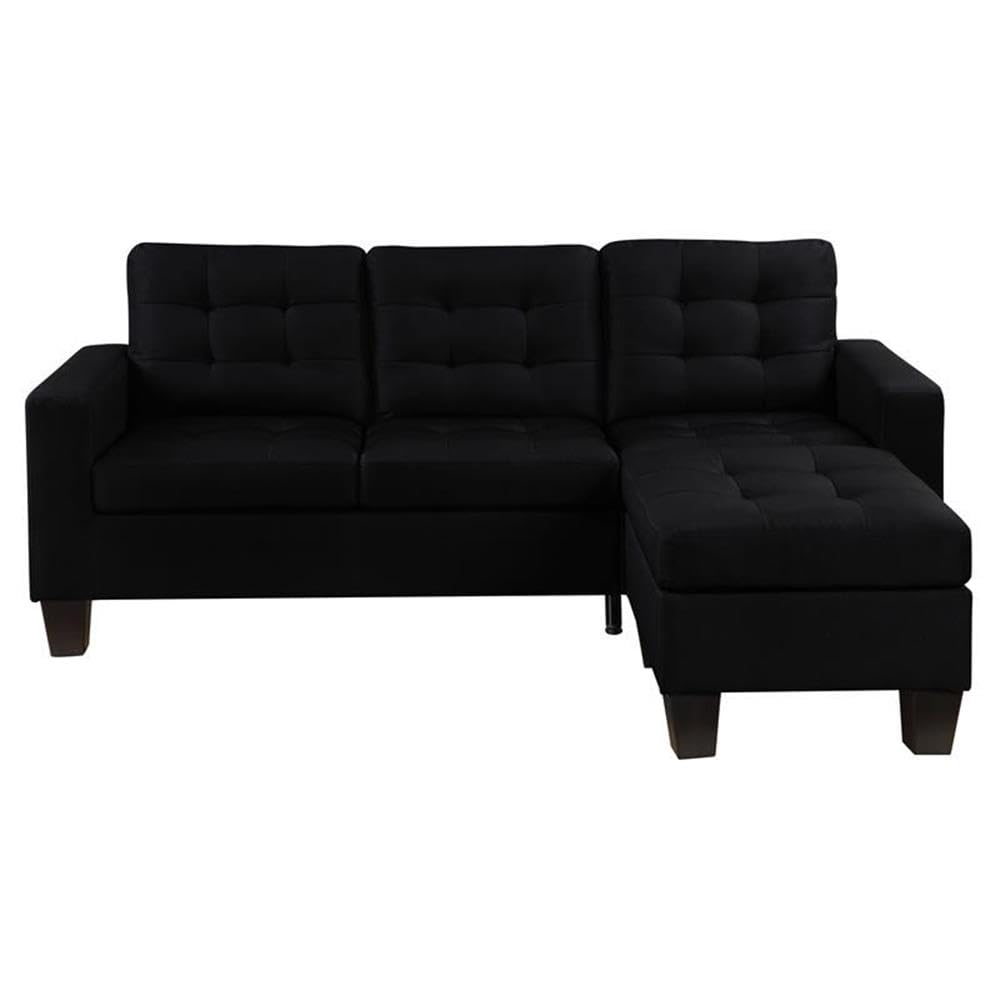 Acme Earsom Tufted Linen Fabric Upholstery Sofa with Ottoman in Black