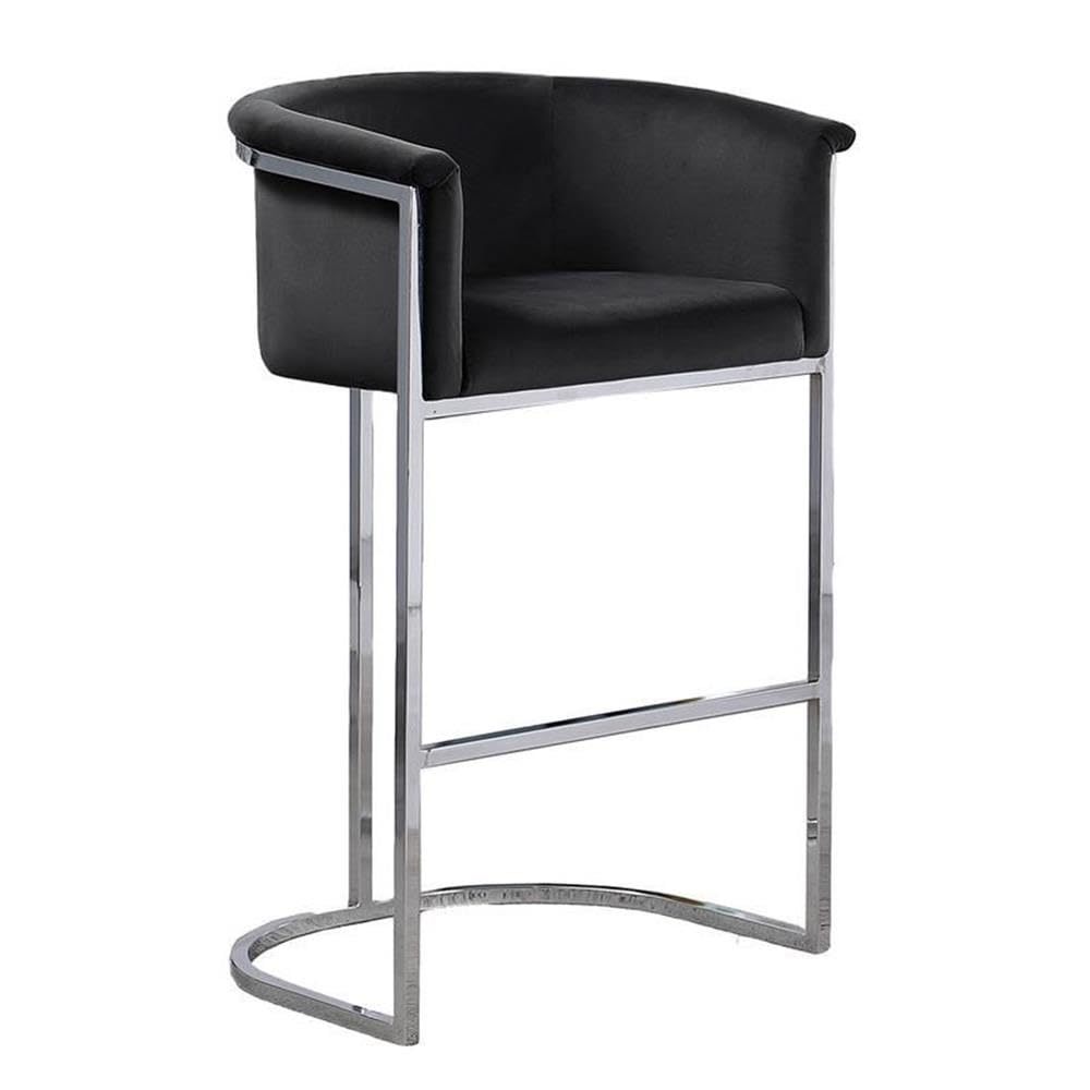 24 Black Velvet Upholstered Counter Height with Silver Base Single