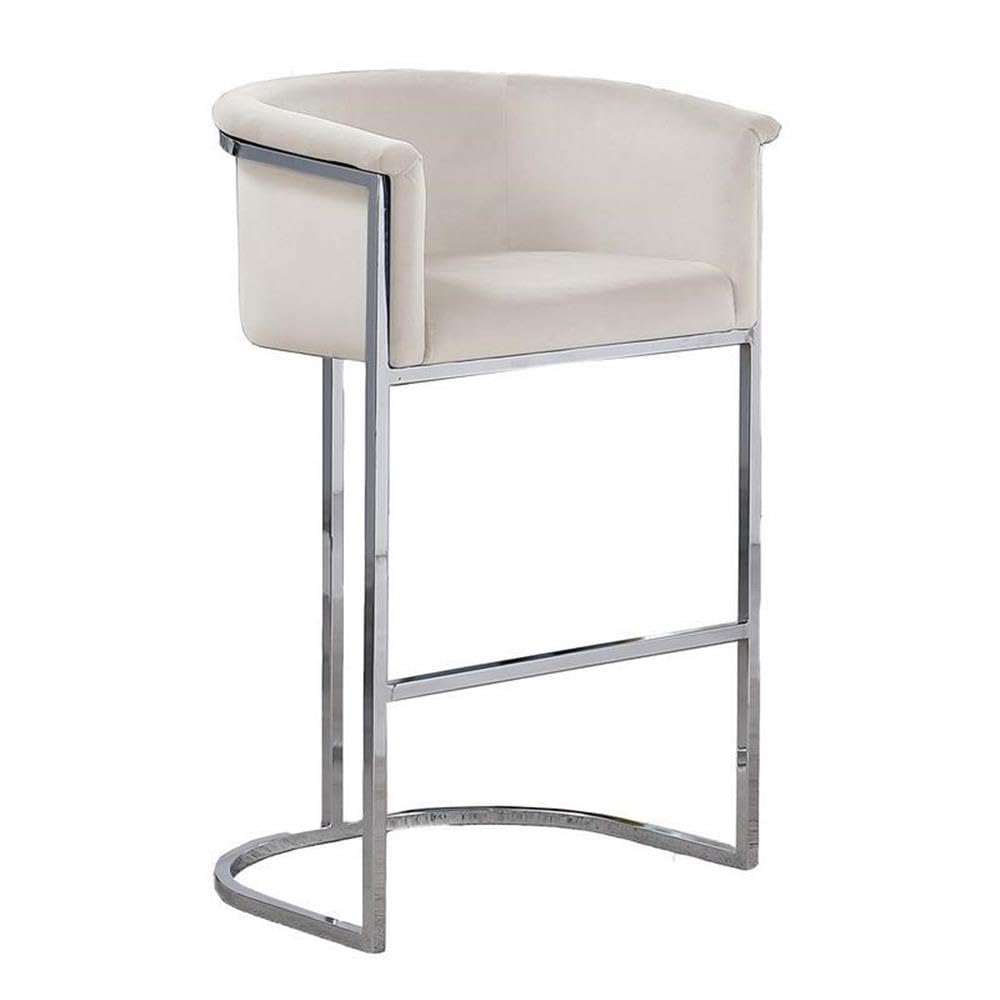 24 Cream Velvet Upholstered Counter Height with Silver Base Single